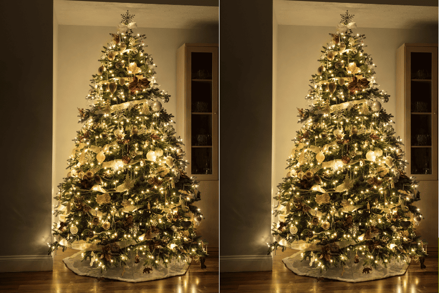 decorated christmas trees with ribbon