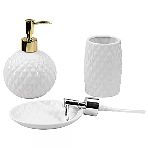 White Textured Ceramic Bath Accessory Set