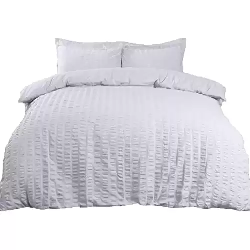 Luxury White Seersucker Bedding Set