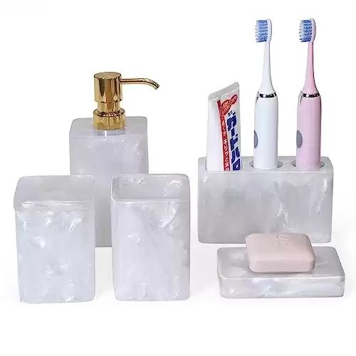 Pearly White Bathroom Accessory Set