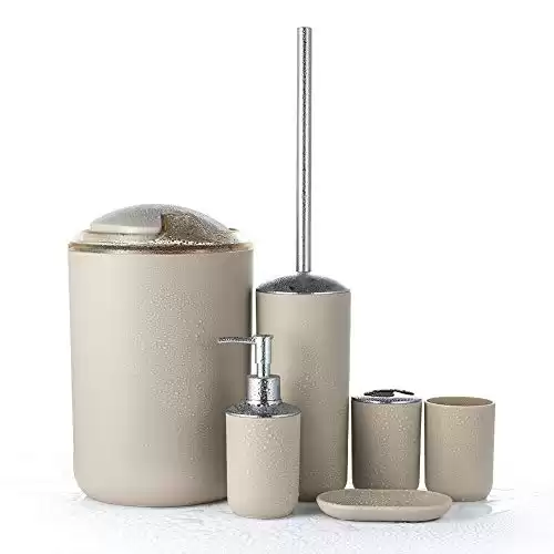 6 Piece Beige Plastic Bathroom Accessory Set