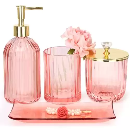 Pink & Gold Bathroom Accessories Set