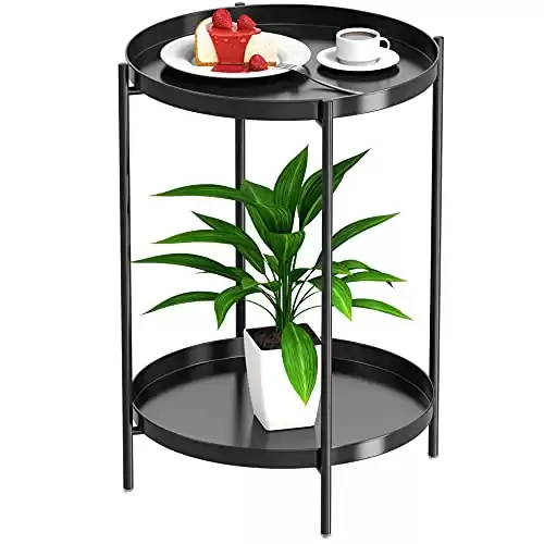 2 Tier Black Metal Nightstand