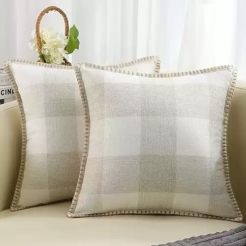 Farmhouse Plaid Throw Pillow Covers