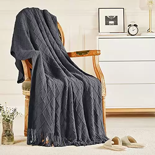 Dark Grey Tassel Throw