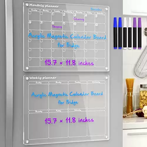 Clear Acrylic Monthly and Weekly Calendar for Fridge