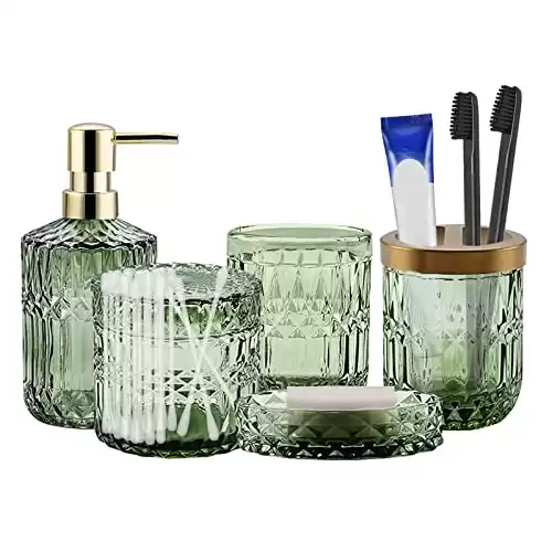 Green Glass Bathroom Set