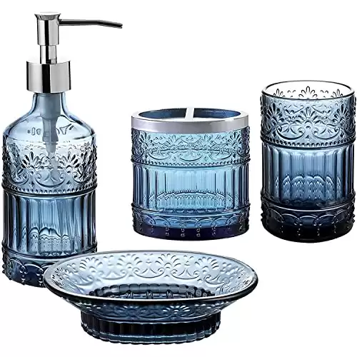 Blue Glass Bathroom Accessory Set