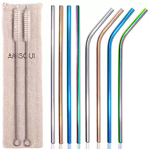 Set of 8 Reusable Metal Straws and Cleaner