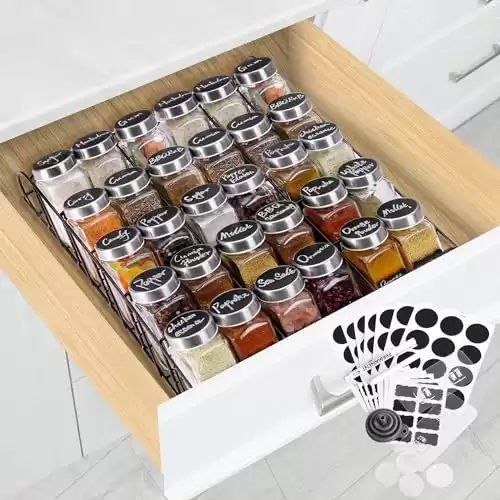 Inside Drawer Spice Rack with 35 Glass Spice Jars