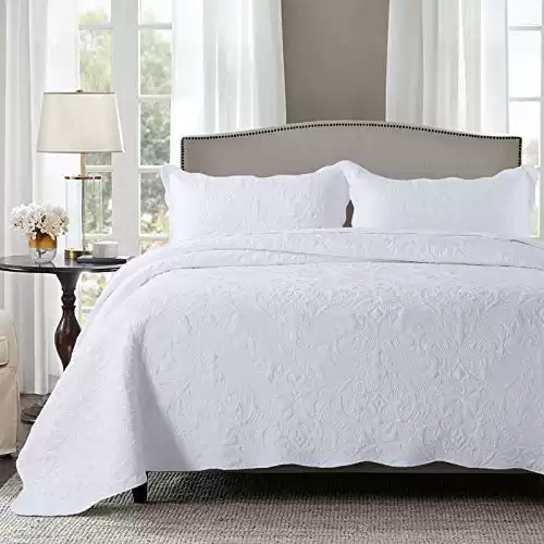 White Paisley Print Embroidered Bedding