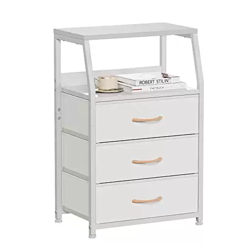 White Nightstand with 3 Drawers and 2-Tier Shelf