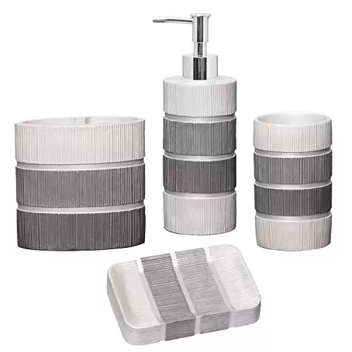 Modern Grey Striped Bathroom Accessories Set