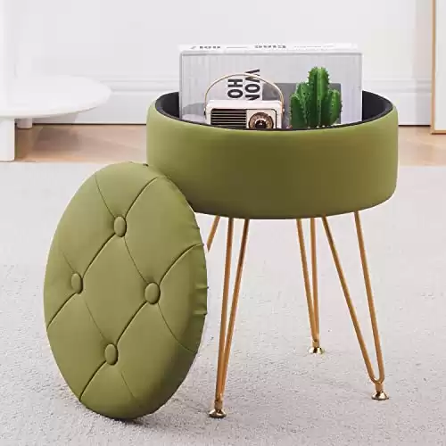 Faux Leather Round Storage Ottoman