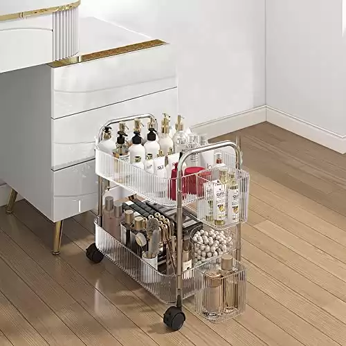 Transparent 2-Tier Rolling Cart Storage Organizer