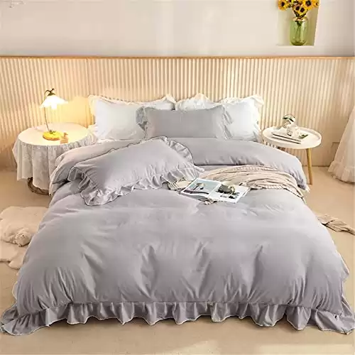 Grey Ruffle Duvet Cover Set