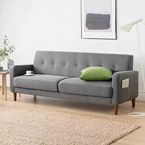 Grey Mid-Century Modern Tufted Couch