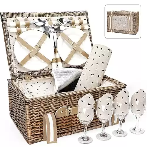 Willow Wicker Picnic Basket Set for 4 Persons