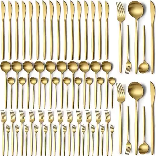 60 Piece Gold Stainless Steel Silverware Set