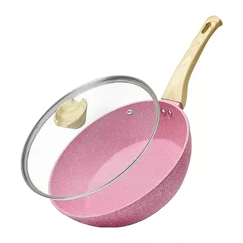 Pink Nonstick Deep Frying Pan Skillet