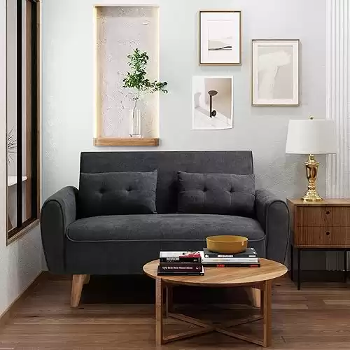 Black Wood Loveseat Sofa