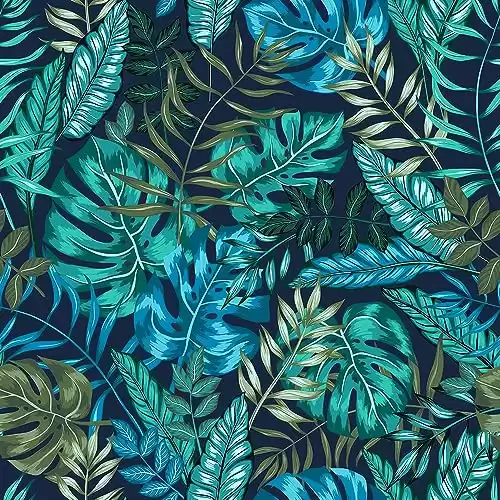 Teal Blue Tropical Palm Leaf Wallpaper